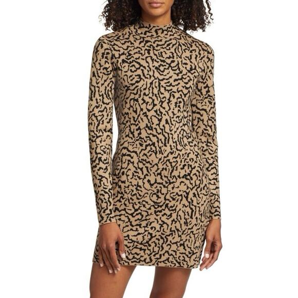 FRAME Mockneck Mini Sweater Dress Women Small Long Sleeve Bodycon Animal Print - Picture 8 of 8
